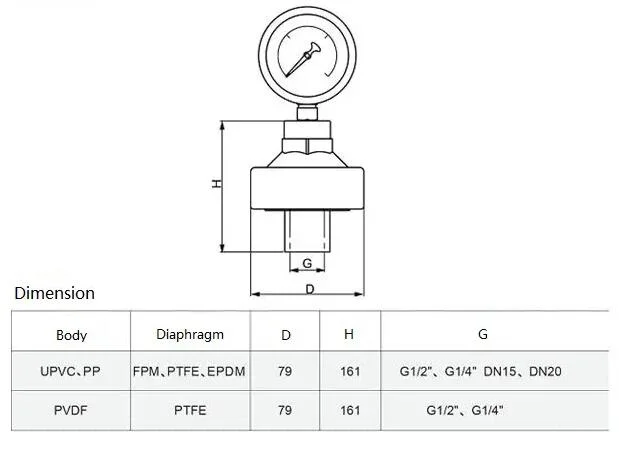 PP Diaphragm Seal with Gauge UPVC PVC Pph PVDF Connector for Gauge Plastic PTFE EPDM FPM Material Thermoplastic Diaphragm Seals by JIS ANSI DIN for Water Supply